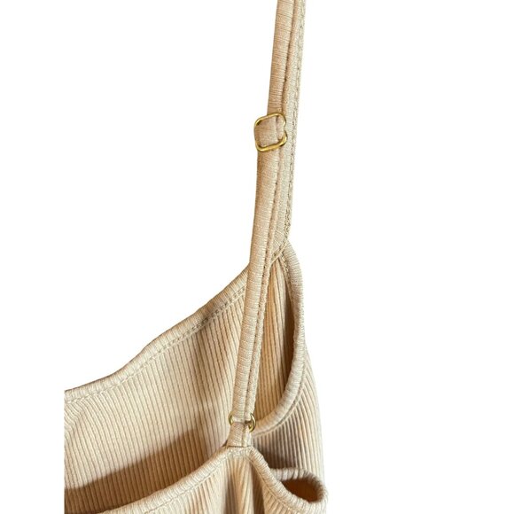 WeWoreWhat Ribbed Beige Maxi Dress With Adjustable Spaghetti Straps Cotton Blend - Picture 7 of 8